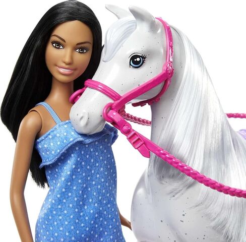 Barbie Doll and Horse, Bendable Brunette Doll with Riding Outfit and Boots, White Horse with Saddle, Bridle and Reins in Saudi Arabia
