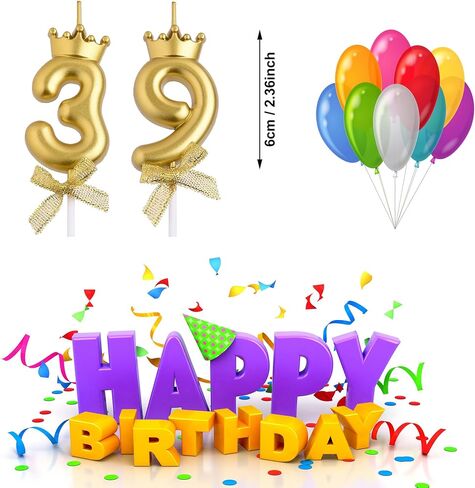 شموع عيد الميلاد التاسع والتسعين والتسعين، شموع عيد ميلاد ذهبية بعمر 93 و39 عامًا، هدايا تزيين تزيين الكيك لحفلة عيد ميلاد سعيد للنساء والرجال in Kuwait