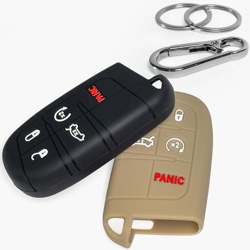 Click&Fit Silicone Key Fob Covers Compatible with 2014-2022 Jeep Grand Cherokee Compass Renegade, Dodge Charger Challenger Durango Journey, Chrysler – Car Key Shell Protector 5-Buttons, Black&Beige in Kuwait