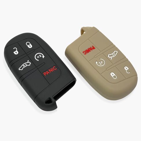 Click&Fit Silicone Key Fob Covers Compatible with 2014-2022 Jeep Grand Cherokee Compass Renegade, Dodge Charger Challenger Durango Journey, Chrysler – Car Key Shell Protector 5-Buttons, Black&Beige in Kuwait