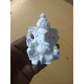 3.5 بوصة لورد غانيش | تمثال غانيشا منحوت بتفاصيل رائعة مع لمسة نهائية من الرخام الأبيض - غانيش أيدول للسيارة | ديكور المنزل | ماندير | هدية | إله هندوسي أيدول in Kuwait