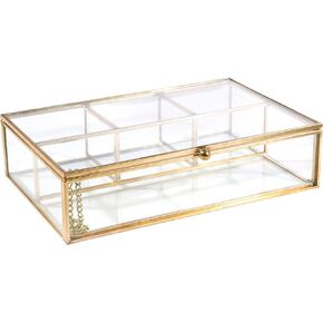 Home Details Vintage Mirrored Bottom Glass Keepsake Jewelry Organizer, Decorative Accent, Vanity, Wedding Bridal Party Gift, Candy Table Décor Jars & Boxes, 4 Compartment, Gold