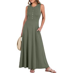 ANRABESS Women Summer Casual Sleeveless Maxi Sundress Button Fit & Flare A-Line Flowy Long Dresses 2024 Beach Outfits