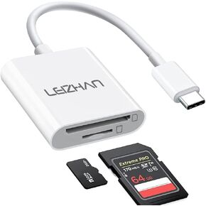 Leizhan USB C to SD/TF Card Reader, Type C to SD/Micro SD/SDXC/SDHC Card Adapter, Dual Card Slot Memory Card Reader, Competible for PC, MacBook, Galaxy, Tablet, Huawei and More