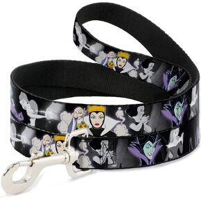 Buckle-Down Pet Leash - Villains Hexing Princess' Scenes Color/Black/White - 6 Feet Long - 1" Wide