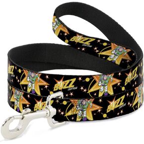 Dog Leash Toy Story Buzz Lightyear Running Stars Black Orange Yellow 6' Long 1.0" Wide