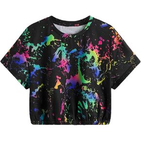 Milumia Girl's Printed Crop Tops Tee Vintage Short Sleeve Crewneck Tshirt