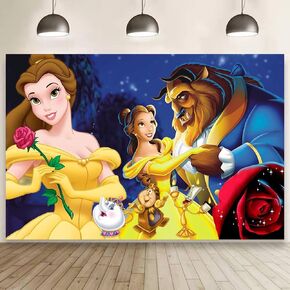 Beauty Happy Birthday Banner Backdrop Background for Princess Belle Party Supplies Decorations(5x3ft) in Saudi Arabia