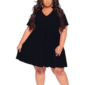 YeGine Plus Size Summer Casual Dresses for Women Mini Dresses Ruffle Swing Dress