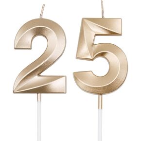 Silver 25th & 52nd Birthday Candles for Cakes, Number 25 52 Candle Cake Cupcake Topper for Birthday Anniversary Party Decoration