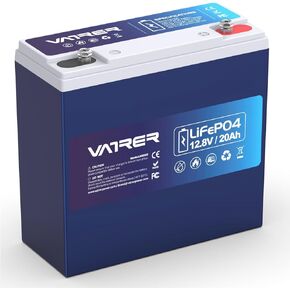 12V 20AH LiFePO4 Lithium Battery, Built-in 20A BMS, 5000+ Cycles Rechargeable Deep Cycle Battery, Perfect for Solar Power, Small UPS, Gate Opener, Fish Finder, Outdoor Camping