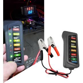 12V Car Battery Tester, Automotive Alternator Tester, Automotive Battery Analyzer with 6 LED Indicator, Battery Checker for Testing Battery Condition & Alternator Charging Universal for Cars