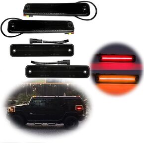 Smoked Lens Amber/Red LED Side Marker Light Kit Compatible With 2003 2004 2005 2006 2007 2008 2009 Hummer H2