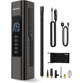 TANYO Tire Inflator Portable Air Compressor, Air Pump for Car Tires with 150PSI Tire Pressure Gauge and Emergency Light, 12V Tire Inflator for Car, Bike, Motorcycle, Ball, and More