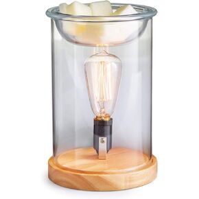 CANDLE WARMERS ETC. Vintage Bulb Illumination Fragrance Warmer- Light-Up Warmer for Warming Scented Candle Wax Melts and Tarts to Freshen Room, Light Wood and Clear Glass