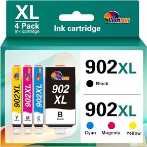 Clorisun 902XL for HP 902 Ink Cartridges Compatible for HP 902XL Ink Cartridges Combo Pack Work with Officejet Pro 6978 6968 6958 6970 6960 6962 6975 6950 6954 (Black Cyan Magenta Yellow) 4 Pack