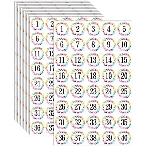 480 PCS Round Polka Dot Number Stickers, 12 Sheets Consecutive 1-40 Labels Self-Adhesive for Indoor, Outdoor, Office, Classroom, Storage, Organizing, Boxes (1 Inch Each)
