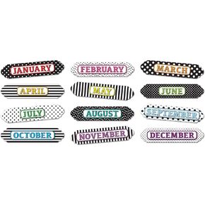 Ashley Productions Magnetic Die-Cut Timesavers & Labels, Months of the Year, Black and White Assorted Patterns, 12 Pieces