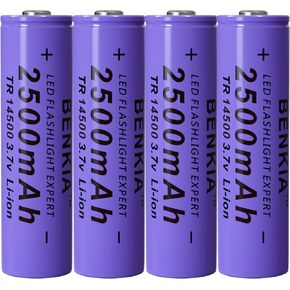 14500 Rechargeable Battery 2500mAh 3.7Volt High Capacity Button Top 4 Pack Lithium Batteries for Headlamp Flashlight