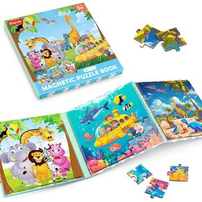 Magnetic Puzzles for Kids Ages 3-5, 25 Pieces Animal Ocean Dinosaur Puzzles, Portable Travel Activity Toddler Toys for 3 4 5 6 7 8 Years Old Boys Girls in Car Airplane Kid Puzzle for Road Trip