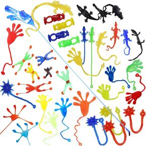 72 Pieces Vinyl Stretchy Sticky Toy Assortment Including Wall Climber Men, Sticky Animals, Large Sticky Hands, Sticky Hammers, Stretchy Flying Frogs and Sticky Frogs