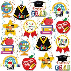 32pcs Kindergarten Graduation Decorations Hanging Swirl Kindergarten Graduation Party Set Include 16pcs Double Sided Cardboard and 16pcs Hanging Swirl for Congrates Grad
