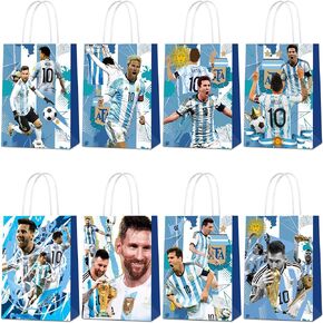 24Pcs Argentina Messi Party Gift Bags - Candy Bags, Tote Bags,Miami Messi Party Supplies Gift Bags for Kids - Paper Favor Packs for Adults Birthday Party Decor - 8 Patterns