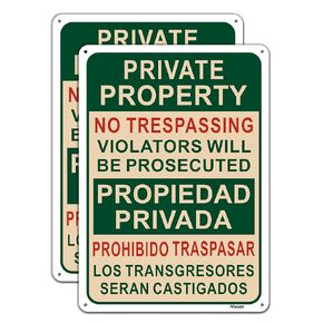 Private Property No Trespassing Violators Will Be Prosecuted Signs Bilingual English Spanish Private Property Signs No Trespassing Signs 10" x 14" Reflective Sturdy Rust Aluminum Weatherproof 2 Pack