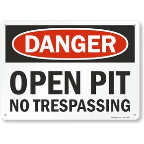 SmartSign 12 x 10 inch “Danger - Open Pit, No Trespassing" LawnBoss Yard Sign with 3 foot Stake, 40 mil Laminated Rustproof Aluminum, Red, Black and White, Set of 1, Made in USA