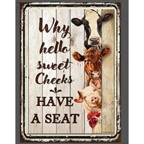 Bathroom Metal Sign Why Hello Sweet Cheeks Funny Farm Animals Metal Sign Farmhouse Bathroom Decor Retro Metal Tin Sign Vintage Sign Home Coffee Wall Decor Home Yard Front Door 8x12 Inch Multi