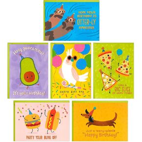 Hallmark Funny Birthday Card Assortment (24 Blank Cards with Envelopes) Food Puns, Dog, Bird, Otters