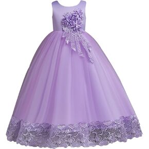 HAWEE Little Big Girl Vintage Flower Tulle Dress Formal Puffy Princess Maxi Gown for Pageant Wedding Birthday Evening Party