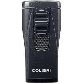 Colibri Monaco Triple Jet Flame Lighter - Windproof & Refillable, Cigar Enthusiast's Choice with Blue Fuel Window and Adjustable Flame (Metallic Black)