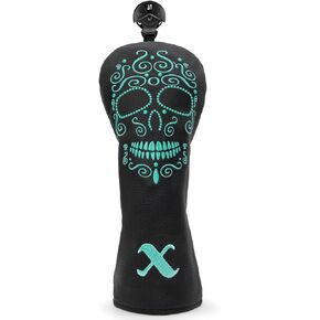 Black Golf Club Covers Skull Embroidery Driver Headcover Fairway 3 Wood Headcover Hybrid Headcover for Your Selection fits for All Brands