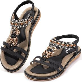Zelaprox Women's Sandals Jeweled Crystal Summer Comfortable Slip-on Flat Sandals Open Toe Ankle Elastic Strap Beach Shoes Sandals Flops Dressy Sandals
