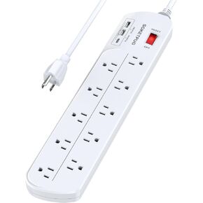 قطاع طاقة واقي من زيادة التيار، 10 منافذ مع 1 USB C ومنفذي USB للمنزل والمكتب ومحطة شحن المكتب، وسلك تمديد 6 أقدام (1875 وات)، 2100J in Kuwait