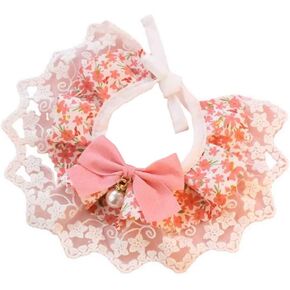 Pet Pink Adjustable Collar Dog Detachable Lace Neckerchief Cat Scarf Accessories Puppy String Bib for Small Medium Pet, Neck 9.84-11.81 Inches(M,Pink)