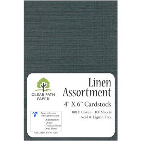 Linen Assortment Pack - 4 x 6 inch - 80Lb Cover - 100 Sheets Total - Clear Path Paper