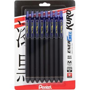 Pentel EnerGel Kuro Liquid Gel Pen, (0.7mm) Medium line, Blue Ink, 8 Pack