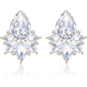 Vintage Rhinestone Cluster Drop Earrings Trendy Crystal Art Deco Big Stud Wedding Bridal Earrings for Women Girls Prom Formal