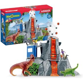 Schleich Dinosaurs - Volcano Expedition Base Camp, Dinosaur Playset Including LED Erupting Volcano, Researcher Figurines and 2 x Dinosaur Toys for Boys and Girls Ages 5-12