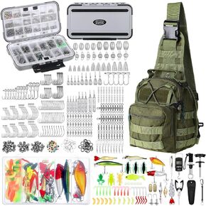 Sosation 482 Pcs Fishing Sling Tackle Bag Set Fish Tackle Box Backpack Storage Fishing Gear and Equipment Included Fish Hook Remover Tool Lures Lip Gripper, Gift for Men in Saudi Arabia
