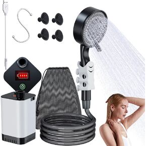 SoulBay Portable Shower with Pump for Camping Outdoor, Electric Rechargeable 5200mAh Battery Camp Shower with Adjustable Showerhead and Long Hose for Camper Sailor Traveler Shower Tent