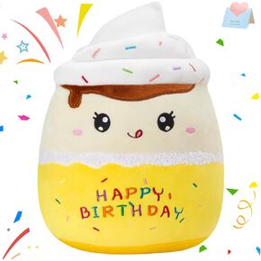 13" Birthday Cupcake Plush Pillow - Funny Ice Cream Strawberry Cake Food Dessert Stuffed Toys Ultrasoft Happy Birthday Plushie Pillow Cute Room Decor for Kids Boys Girls