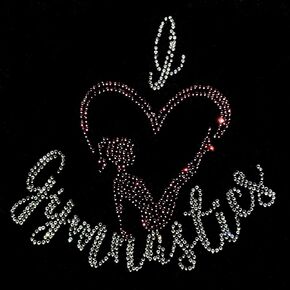 Set of 2 Bling I Love Gymnastics Iron on Patch 6.3' by 6.3' Silver and Pink Rhinestones Hotfix Heat Transfer DIY Applique