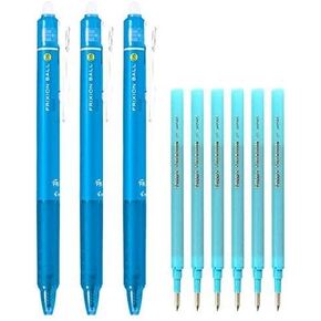 Pilot FriXion Ball Knock Retractable Erasable Gel Ink Pens, Extra Fine Point 0.5mm, Light Blue Ink, 3 Pens & 6 Refills Value Set
