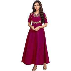 TRENDMALLS Women's Silk Neck Embroidrey Stitched Anarkali Long Gown Kurti