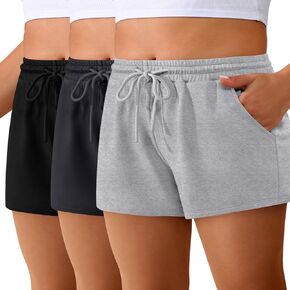 Neer 3 Pack Womens Plus Size Sweat Shorts Drawstring Elastic Waist Athletic Loose Running Workout Shorts with Pocket