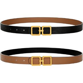 XZQTIVE Womens Skinny Reversible Leather Belts for Jeans Pants Dresses Thin Waist Belt with Gold Buckle 0.9" wide, 1 Pack