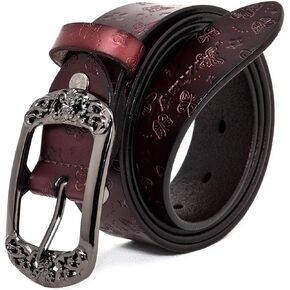 Women Vintage Genuine Leather Belts With Embossed Buckle Classic Printed Women'S Belt Butterfly Prints Ideal For Jeans